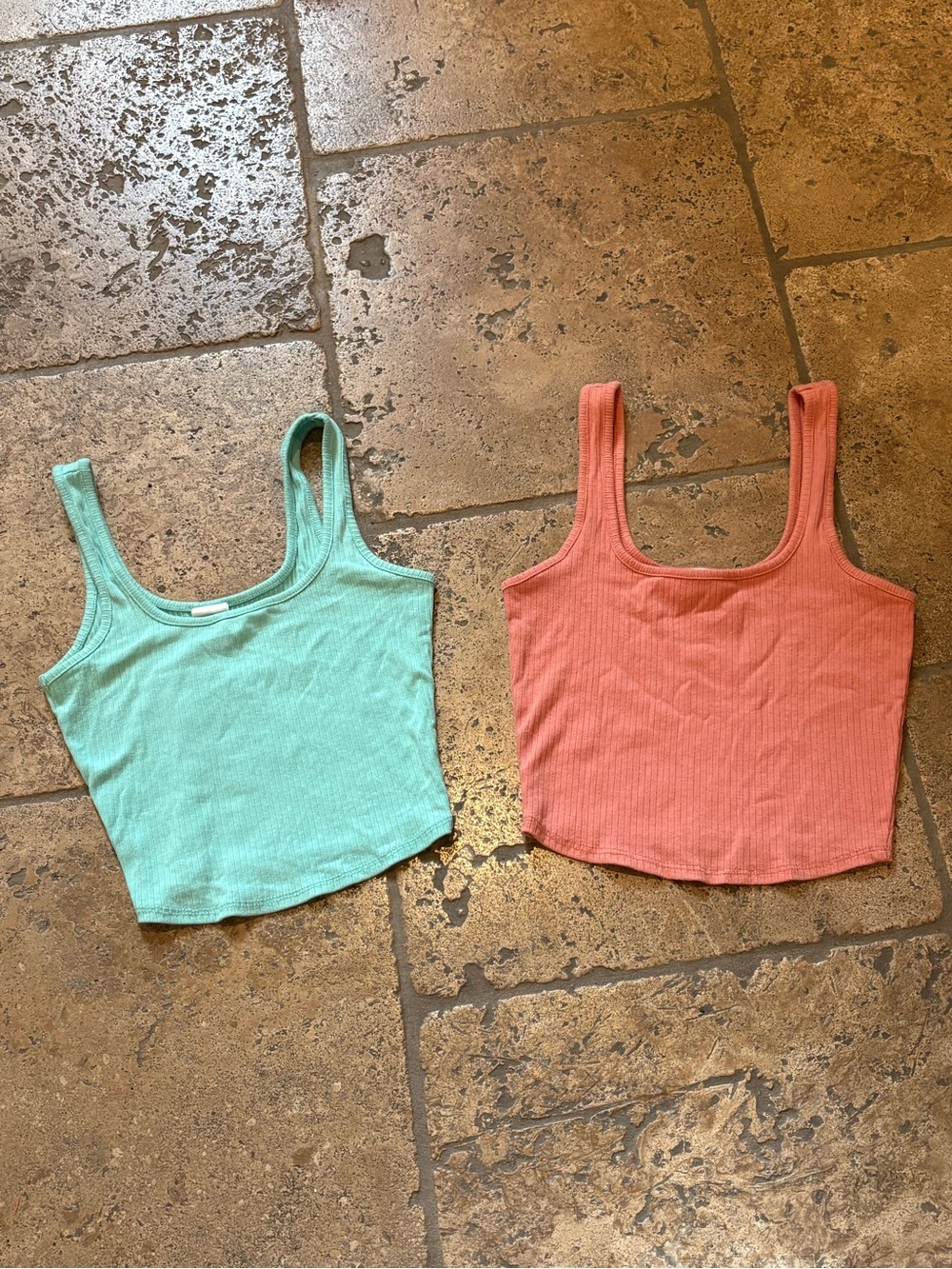 Destined Ribbed Tank Crop Top-Coral and Mint (Set of 2) Size Small